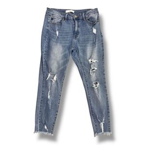 KanCan Light Blue Distressed Boyfriend Cropped Jeans